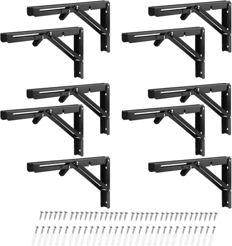 Miniatura 8 de 3 pares de 6 soportes de estante plegables de 12 pulgadas, soporte plegable de metal para banco, soporte de estante plegable resistente montado