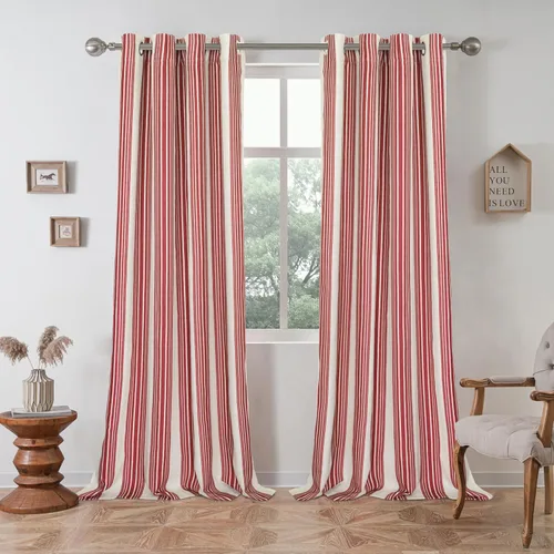 Miniatura 74 de DriftAway Chris Linen - Cortinas opacas con capa térmica y reductora de sonido, 63 pulgadas de largo para dormitorio, cortinas estampadas a rayas