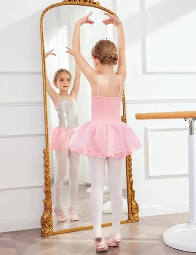 Miniatura 5 de Zaclotre Leotardo de lentejuelas para niñas pequeñas, leotardos de ballet con correa brillante, vestido tutú, traje de bailarina, disfraz de baile