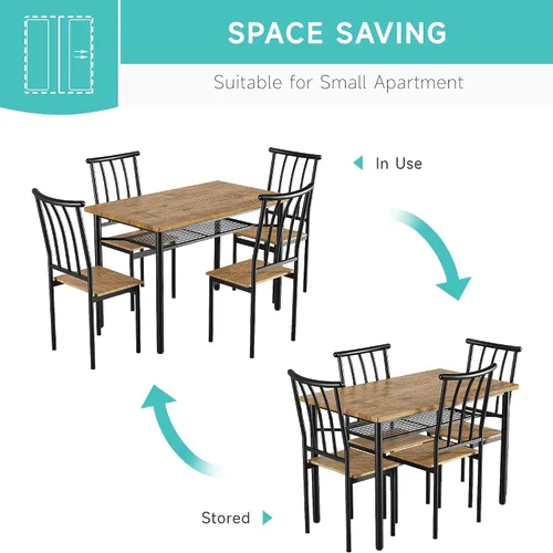 Miniatura 7 de IDEALHOUSE Juego de mesa de comedor de 5 piezas para 4, mesa de cocina y sillas para 4 con estante de almacenamiento, juego de mesa de comedor