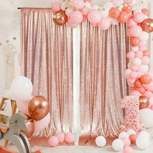 Miniatura 10 de PartyDelight - Fondo de lentejuelas rosa intenso de 6 pies x 8 pies para fotografía, cortina de bodas y eventos especiales Rosa encendido