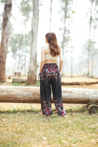 Miniatura 8 de Lannaclothesdesign Pantalones de harén para mujer, cintura alta, pantalones de yoga bohemios con bolsillos, ropa hippie bohemia