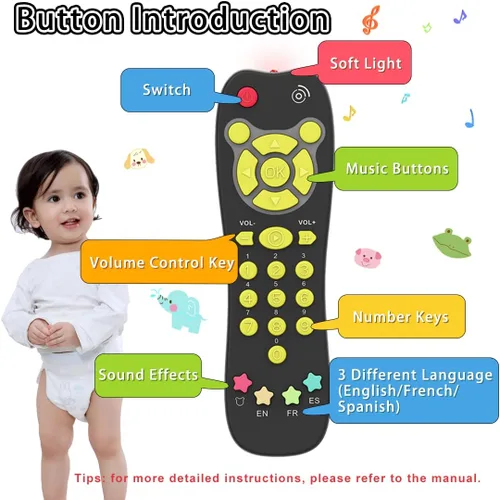 Miniatura 2 de KALUYA Juguete a distancia de TV para bebé, juguete de control remoto para niños pequeños, juego realista, educación temprana, juguetes musicales