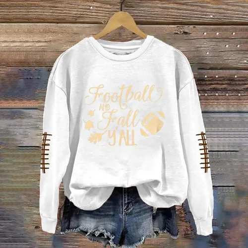 Miniatura 2 de Women Football Fall Y'all Sweatshirt Long Sleeve Round Neck Funny Letter Print Hoodie Pullover Loose Casual Fashion Fall Tops