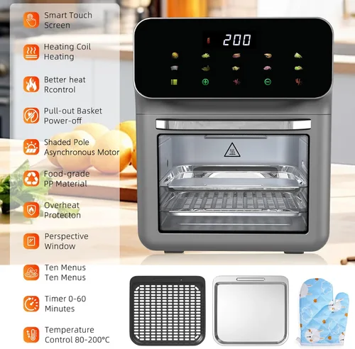 Miniatura 5 de Combo de horno freidora de aire 10 en 1, freidora de aire de convección de encimera, horno con tostadora ventana transparente para la familia