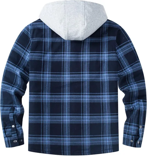 Miniatura 5 de TACVASEN Chaqueta de franela para hombre con capucha, camisas de franela gruesa a cuadros acolchadas, forro de manga larga, abrigo de algodón