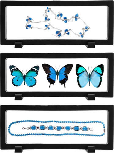 Miniatura 8 de 12 piezas de vitrina flotante 3D de 2.7 pulgadas, color negro, caja de almacenamiento de joyería de película transparente, soporte de marco