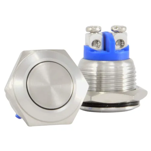 Miniatura 6 de JacobsParts Interruptor de arranque momentáneo pulsador circular de metal plateado para orificio de corte de panel de 1/2" (12mm) de diámetro