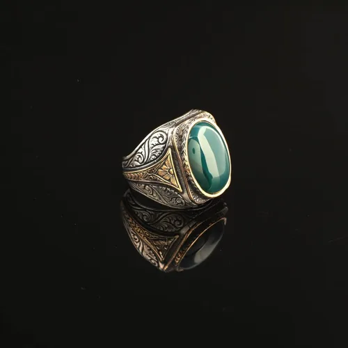 Miniatura 3 de Anillo de jade de plata de ley 925K, anillo de jade para hombres, anillo único para hombres, anillo de piedra natural, anillo de piedra de jade