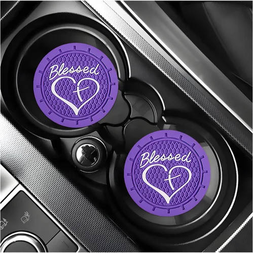 Miniatura 12 de KVAEY 2 PCS Posavasos para Portavasos de Coche, 2.76 Pulgadas Alfombrillas Antideslizantes para Bebidas del Vehículo con Linda Cruz Bendita