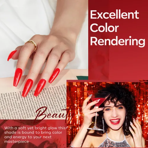 Miniatura 6 de modelones Juego de Gel de Uñas Poli, 6 Colores Colección Roja Popular Vino Burdeos Brillante con Purpurina Gel de Extensión Poli Rojo Sangre Oscuro