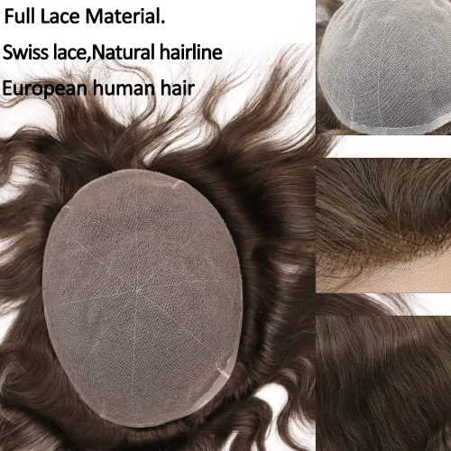 Miniatura 2 de Tupé de cabello humano europeo para hombres, suave, completo, sistema de reemplazo de cabello de encaje suizo, 10 x 8 pulgadas, recto, #7, color #7
