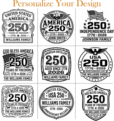 Miniatura 2 de Personalized 250th Anniversary Rocks Whiskey Decanter Set – USA 250 Independence Gift for Men, Custom Engraved Family Name or Text, Decanter, 4