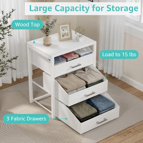 Miniatura 5 de BOLUO Cajones de armario de tela blanca con 3 cajones pequeños para organizadores de clóset y almacenamiento de dormitorio dormitorio moderno