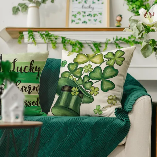 Miniatura 5 de AVOIN colorlife Happy ST Patricks Day - Juego de 4 fundas de almohada con diseño de trébol con diseño de trébol y sombrero de la suerte, 16 x 16