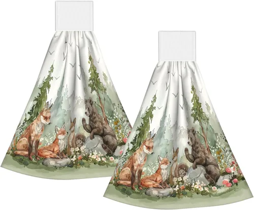 Miniatura 43 de Giwawa Juego de 2 toallas de mano colgantes de diente de león verde azulado con lazo, diseño de flores rústicas, suaves, de secado rápido