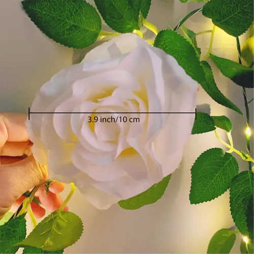 Miniatura 4 de Guirnalda de flores artificiales Fielegen con 20 luces de cadena LED, guirnalda de rosas colgantes de 2 metros con decoración de luces para jardín