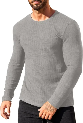 COOFANDY Camiseta de manga larga para hombre, cuello redondo, para entrenamiento, fisicoculturismo, camiseta casual
