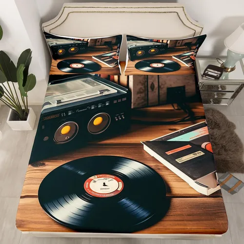 Miniatura 19 de Sábana bajera ajustable de cine tamaño individual, sábanas vintage para niños, niñas y adultos, juego de ropa de cama de palomitas de maíz