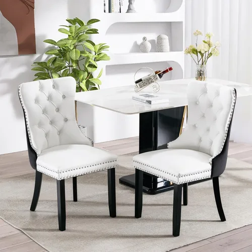 Miniatura 2 de SoarFlash Juego de 2 sillas de comedor de cuero, sillas laterales con respaldo alto, silla auxiliar tapizada moderna con anillo trasero de botón