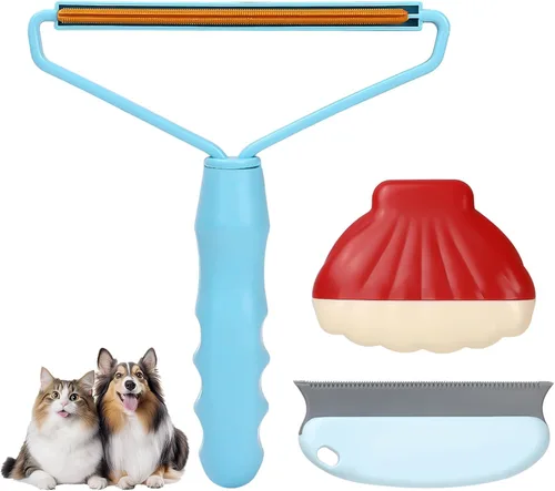 Herramienta de eliminación de pelo de mascotas: paquete de 3 unidades de eliminación de pelo de perros y gatos, limpiador de pelusas reutilizable,