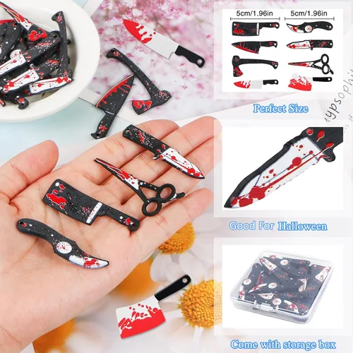 Miniatura 2 de 24 dijes de cuchillos falsos, colgante de Halloween, mini cuchillos falsos de plástico para mujeres, fabricación de joyas, manualidades, dijes