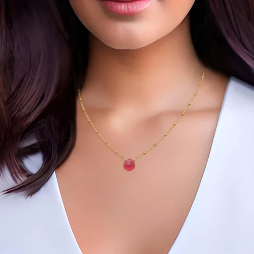Miniatura 20 de Collar con colgante de piedra natal con piedra preciosa genuina, relleno de oro de 14 quilates, 18 pulgadas