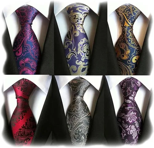 Miniatura 40 de WeiShang Lote de 6 corbatas clásicas de seda para hombre, corbatas tejidas jacquard