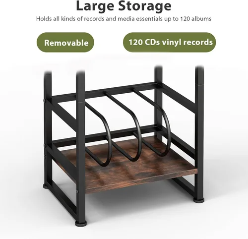 Miniatura 4 de Soporte para tocadiscos de vinilo de 3 niveles, mesa auxiliar para almacenamiento de álbumes, soporte para tocadiscos de 28 pulgadas de alto