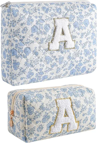 Bolsa de maquillaje alfabética JOVAKIT, bolsa de cosméticos para mujeres, regalos de Navidad para niñas de 6 a 18 años, neceser de viaje con flores