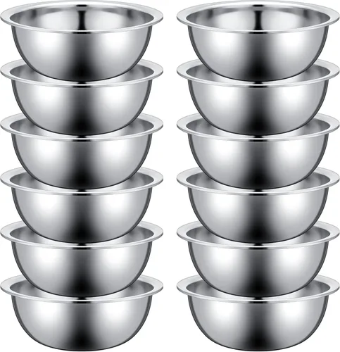 Pinkunn 12 cuencos para mezclar de acero inoxidable, cuencos de metal anidables para preparación de ensaladas, contenedor de alimentos reutilizable