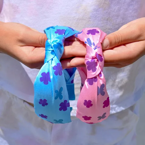 Miniatura 9 de FROG SAC Diadema de nudo azul que cambia de color para niñas, diademas de mariposa para niños, lindas bandas de pelo de flores anudadas de satén