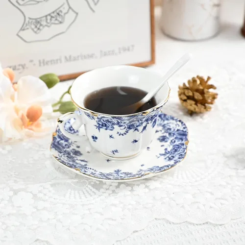 Bone China - Juego de taza de té y platillo, 3 piezas, estilo vintage, juego de taza de té y platillo para mujeres y fiestas de té, caja de regalo