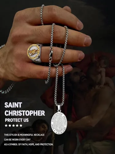 Miniatura 4 de FaithHeart Collar con colgante de San Cristóbal para hombres y mujeres, de acero inoxidable, amuleto católico, joyería personalizada con embalaje