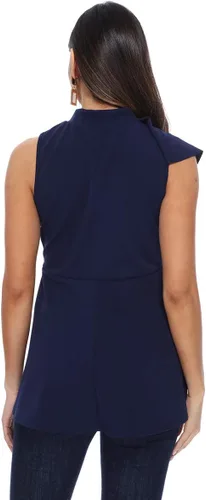 Miniatura 5 de My Bump Camiseta de peplum con volantes laterales en cascada para maternidad y cuello alto (fabricado en Estados Unidos)