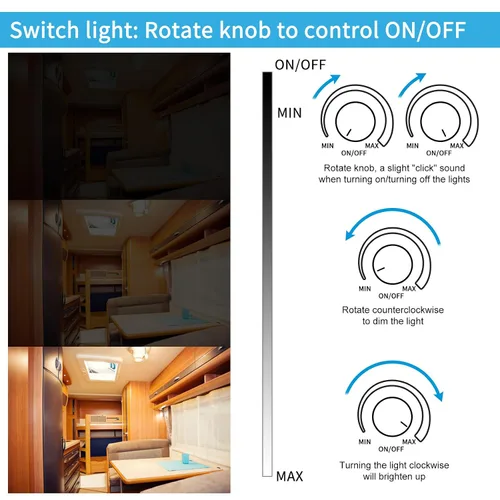 Miniatura 5 de RGBZONE Interruptor de atenuación LED de 12V, 5A 60W, regulador LED para vehículos recreativos, interruptor de atenuación PWM para autocaravanas