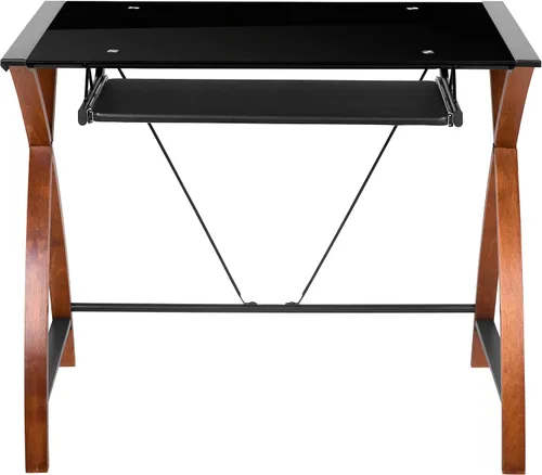 Miniatura 8 de Flash Furniture Jude - Escritorio para computadora de cristal negro con bandeja extraíble para teclado y marco entrecruzado