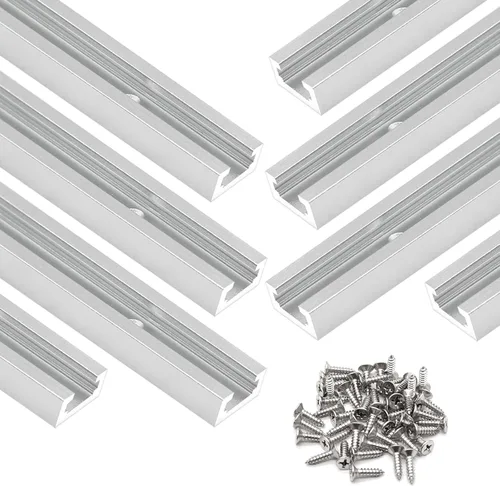 Pistas en T para carpintería, 8 piezas de perfil de corte doble de aluminio de 12 pulgadas, universales con agujeros de montaje preperforados, color