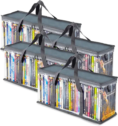 Miniatura 8 de Stock Your Home Bolsas de almacenamiento de DVD (Set de 4) Organizador de medios para DVDs, CDs, Discos Blu Ray, Estuches de películas, Cajas VHS