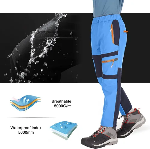 Miniatura 66 de linlon Pantalones impermeables para la nieve para niños y niños, forro polar lind para senderismo, softshell, cálidos, con aislamiento térmico