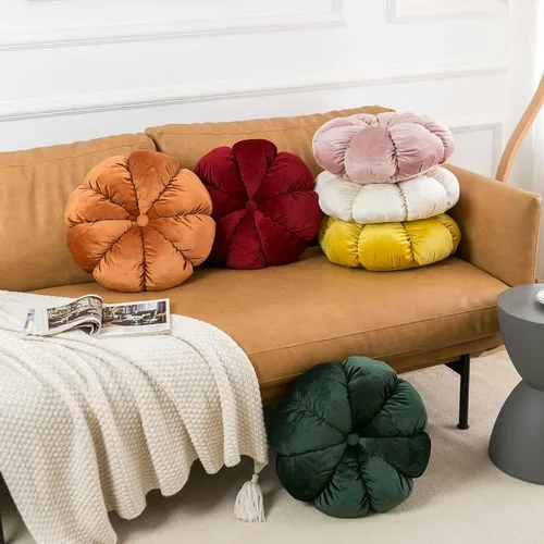 Miniatura 6 de Cojín de almohada de flores redondo decorativo para sofá, dormitorio, cojín de suelo en forma de flor para niñas y niños (naranja, 15.7 pulgadas)