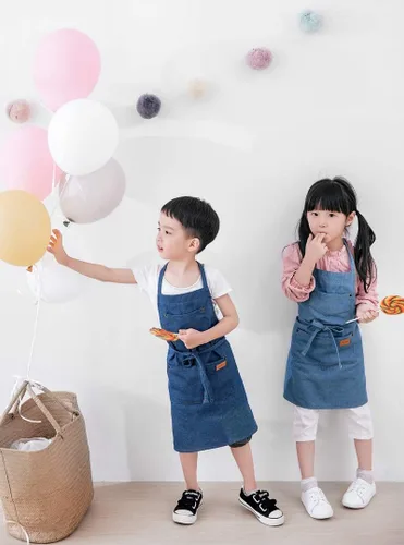 Miniatura 3 de Delantal de mezclilla a juego para niños y adultos, niños de 4-7 9-12 años, para cocinar, jardinería, pintar, barbacoa