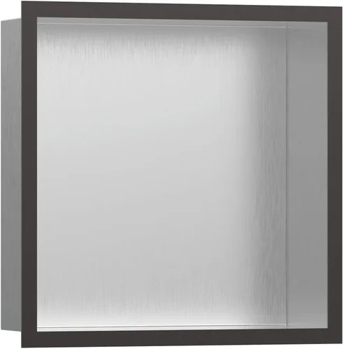 hansgrohe XtraStoris 56097340 - Nicho de pared empotrado individual de acero inoxidable cepillado con marco de diseño de 12 x 12 x 4 pulgadas en