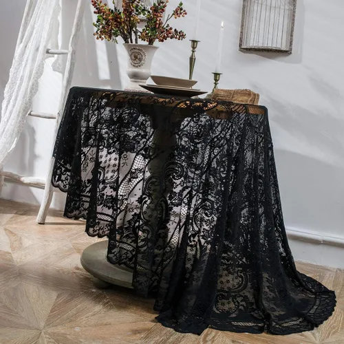 vctops Elegante mantel redondo de encaje bordado vintage para fiestas, bodas, cocina, comedor, decoración del hogar (negro, diámetro de 60 pulgadas)
