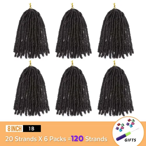 Miniatura 3 de WIGNEE Cabello de Ganchillo 120 Hebras Locs Sintéticos 8 Pulgadas Locs Suaves Pre-Trenzados 6 Paquetes Cabello de Ganchillo Pre-Anudado para Mujeres