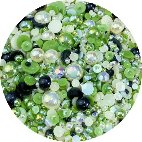 Miniatura 22 de Cuentas de resina mixta con diamantes de imitación y perlas semirredondas, 30 g, diamantes de imitación de parte trasera con perlas medias