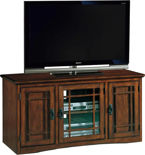 Miniatura 17 de Leick Home 82360 Soporte de TV de madera maciza Mission Oak de cuatro puertas para televisores de 65" Consola universal de TV para sala de estar