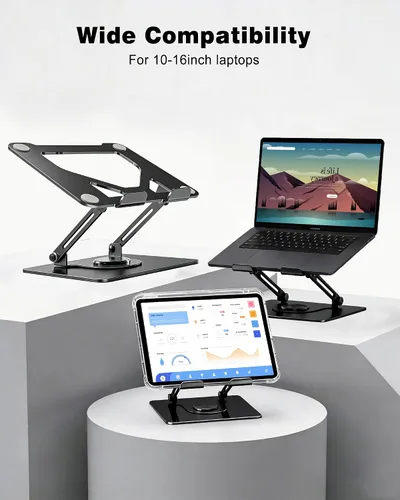 Miniatura 6 de Soporte giratorio para laptop de 360° para escritorio Ergonómico, altura ajustable, ahueca hacia fuera la estructura estable de la disipación