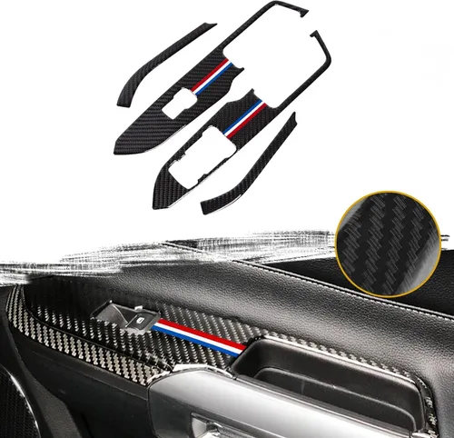 Miniatura 14 de Xotic Tech - Cubierta para panel de cambio de marchas, fibra de carbono suave auténtica, compatible con Ford Mustang 2015-2023 Negro carbón
