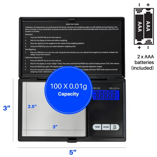 Miniatura 6 de Smart Weigh SWS100 - Báscula digital de bolsillo – Báscula de alta precisión de 3.53 oz x 0.00 oz para recargar, joyas, gemas y medicinas – LCD